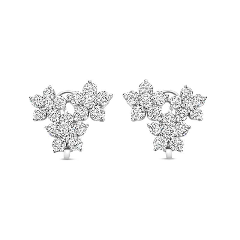 Damaso 18K White Gold Diamond 3 Flower Earrings